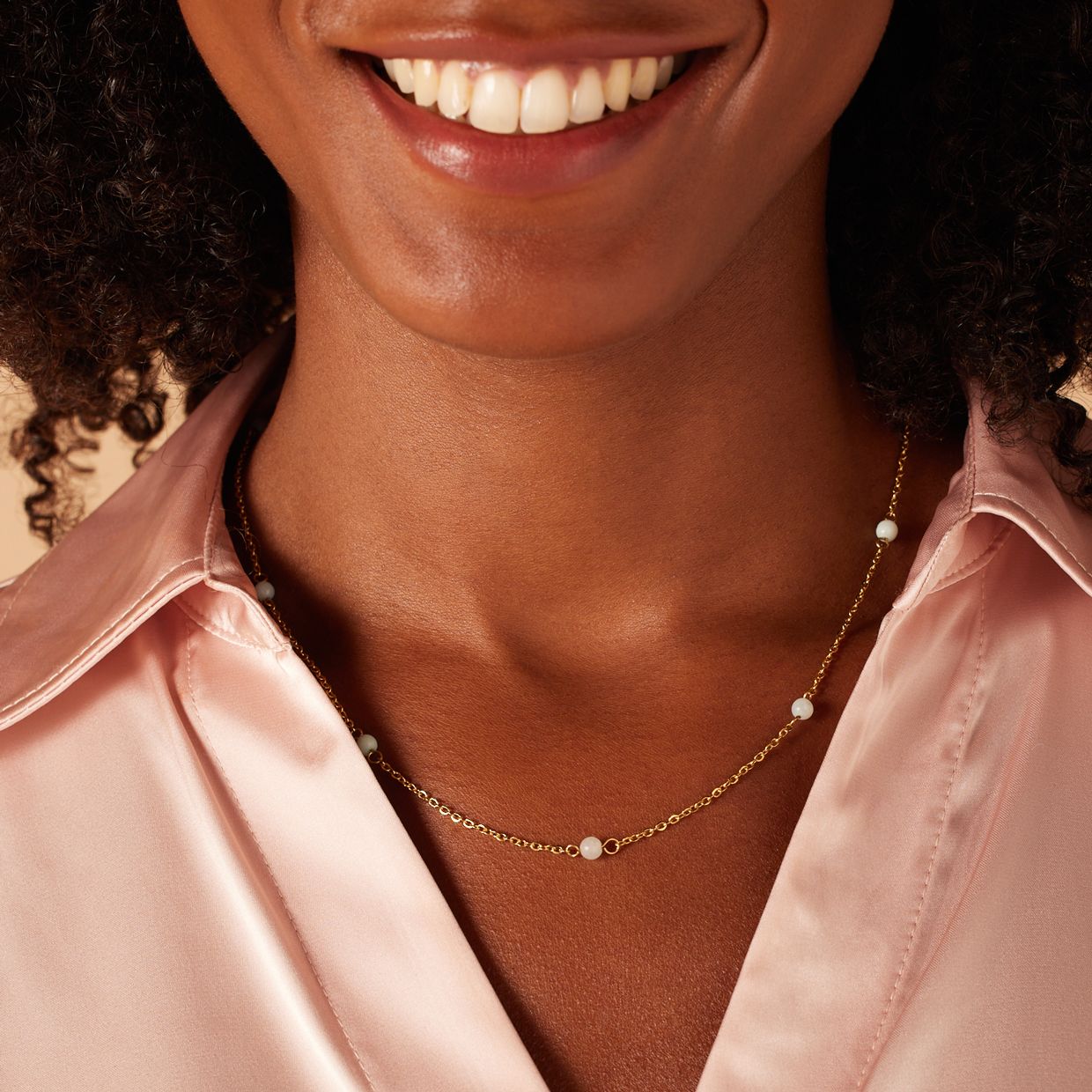 Stalen goldplated ketting met hanger amazoniet voor dames