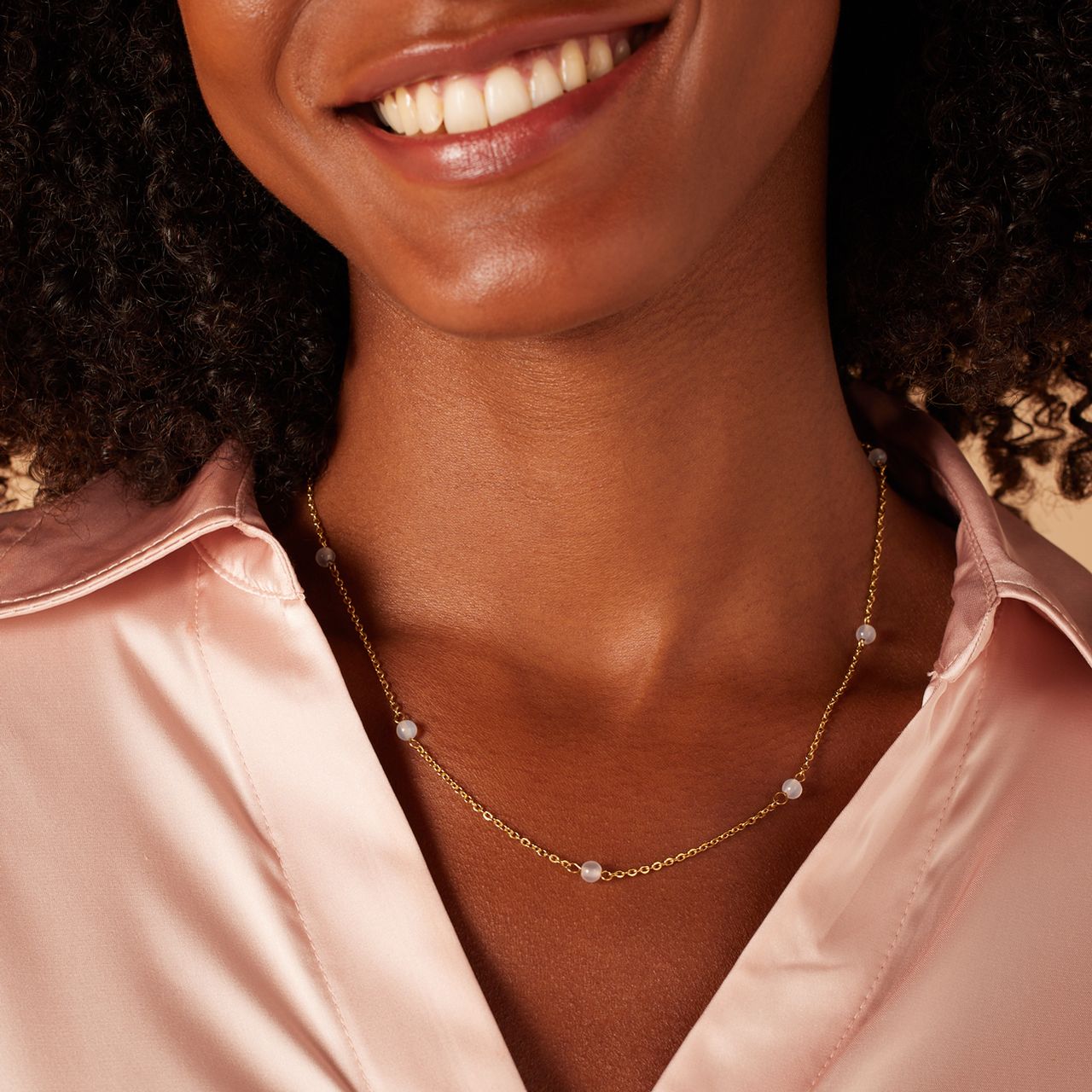 Stalen goldplated ketting met hanger witte agaat voor dames