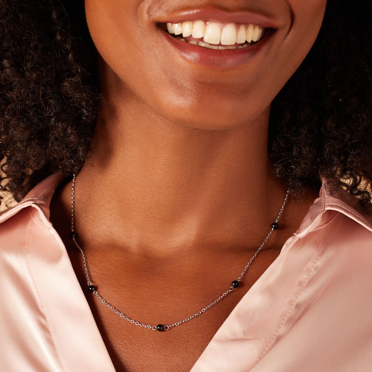 Stalen ketting gemstone black agate voor dames