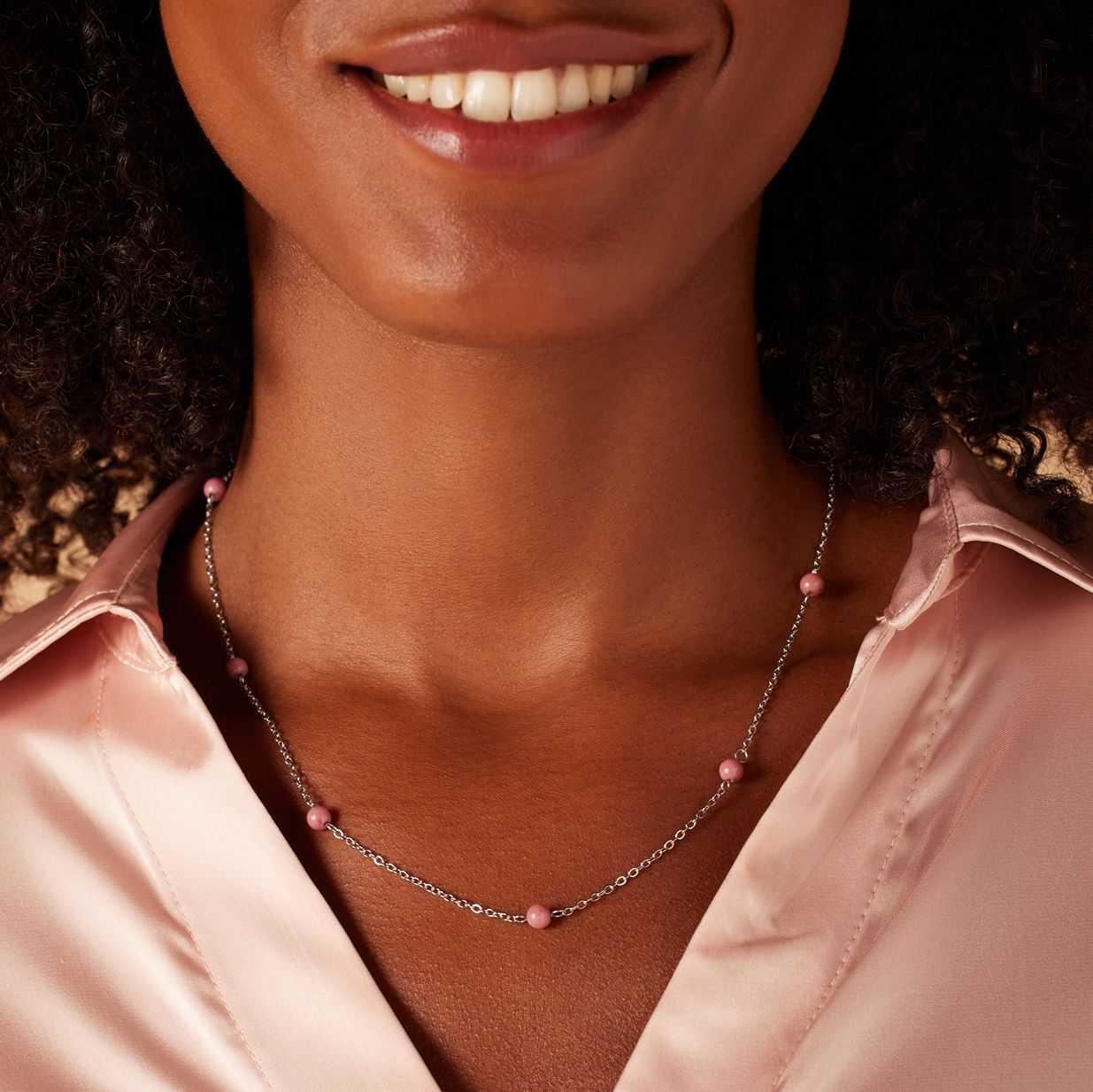 Stalen ketting gemstone rhodonite voor dames