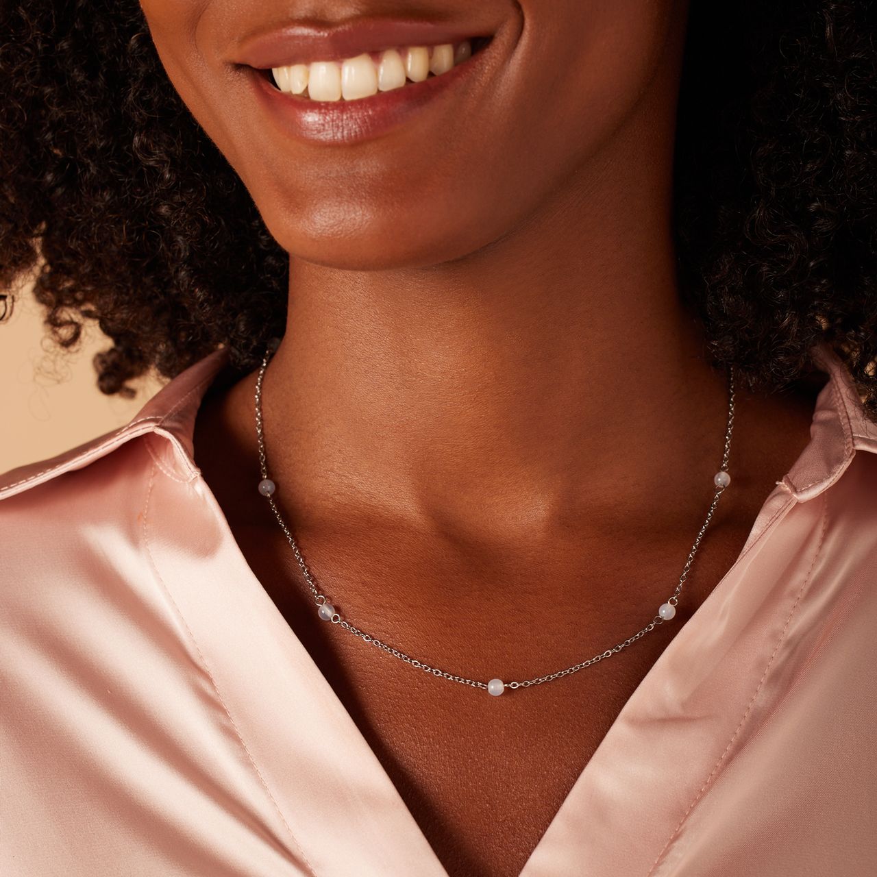 Stainless steel ketting gemstone white agate voor dames