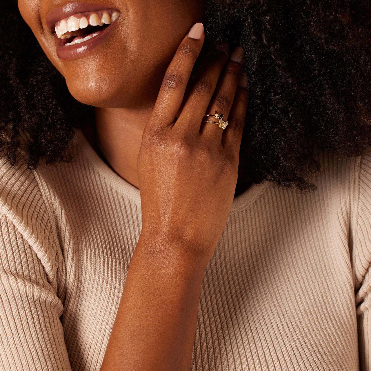 Zilveren goldplated ring vlinder met zirkonia voor dames