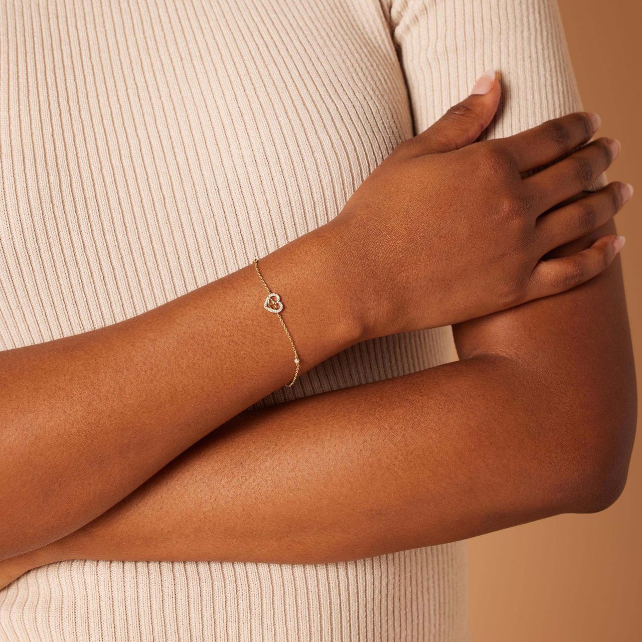 Armband, 925 Silber, vergoldet, Herz, Zirkonia
