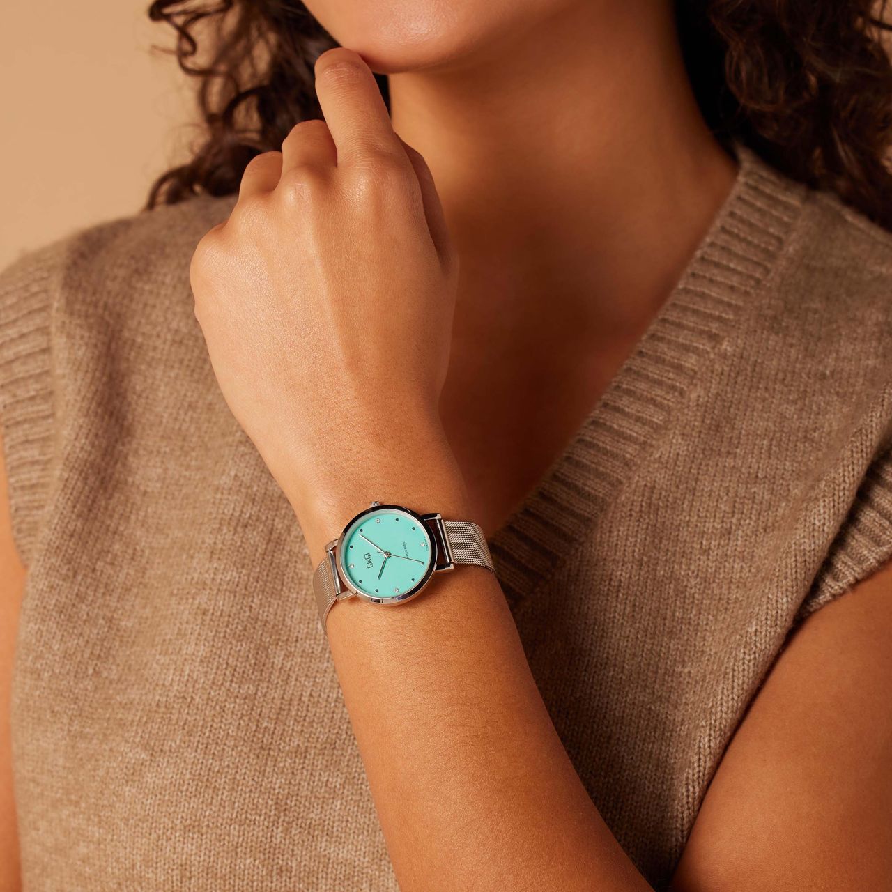 Q&Q dameshorloge met meshband Turquoise