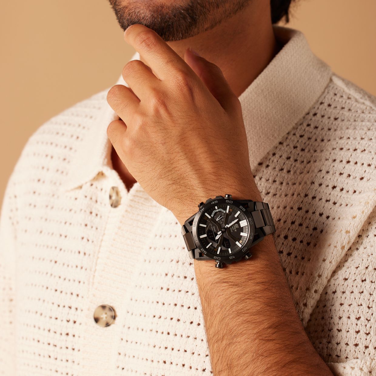 Edifice Uhr mit Armband aus Edelstahl, Schwarz, ECB-2000DC-1BEF