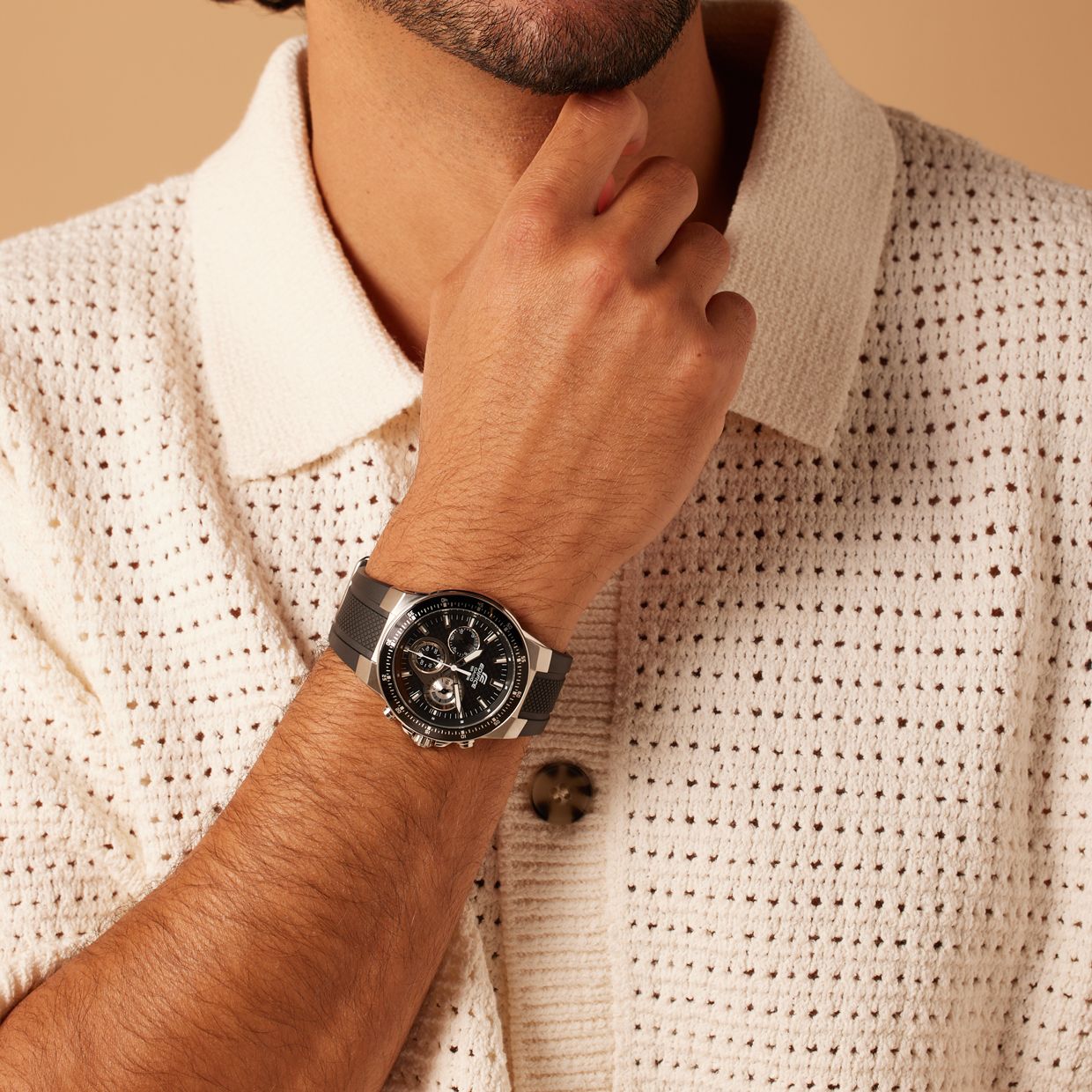Edifice Uhr mit Armband aus Kautschuk, Schwarz, EF-552-1AVEF