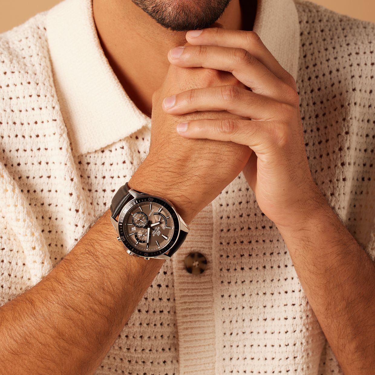Edifice Uhr mit Armband aus Leder, Schwarz, EFR-552L-5AVUEF