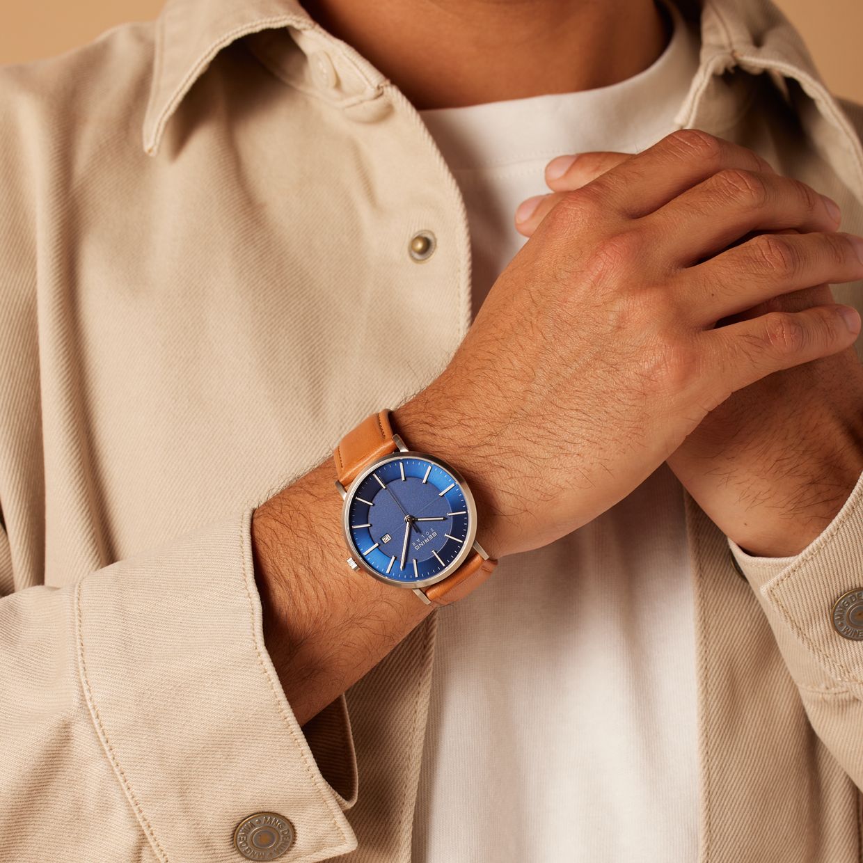 Bering horloge met leren band bruin 15439-507