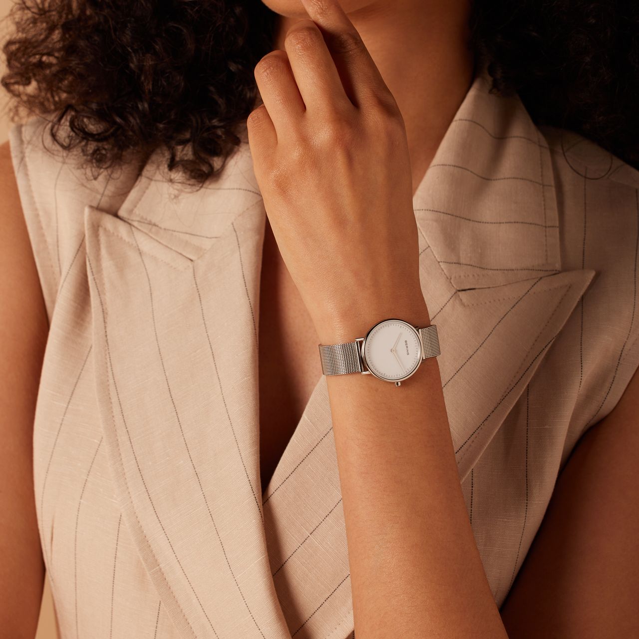 Bering horloge mesh en leren band zilver 15729-604