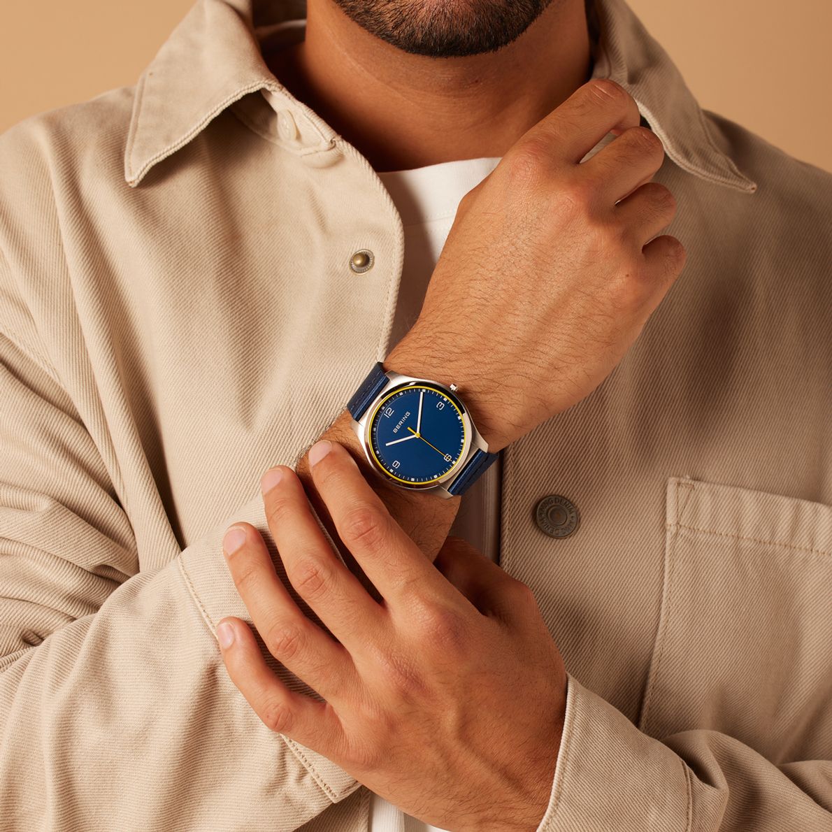 Bering Uhr mit Armband aus Stoff, Blau, 18342-507