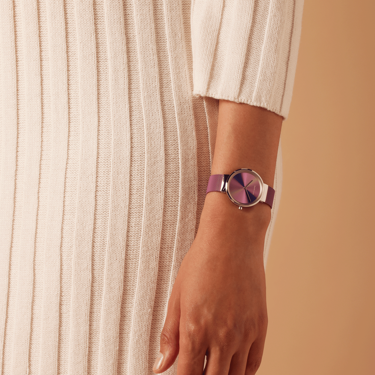 Bering horloge met mesh band lila 19031-909