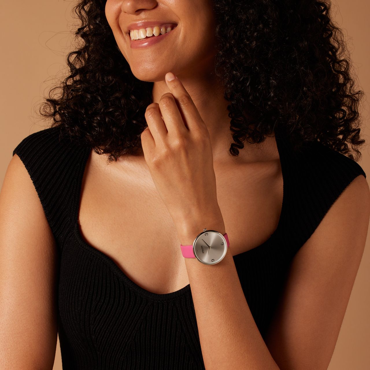 Donna Mae, Uhr mit Lederband, Rosa und Zirkonia