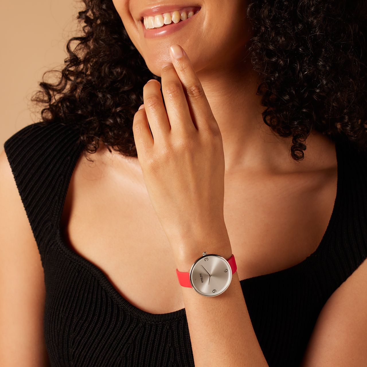 Donna Mae horlog magenta leren band en zirkonia