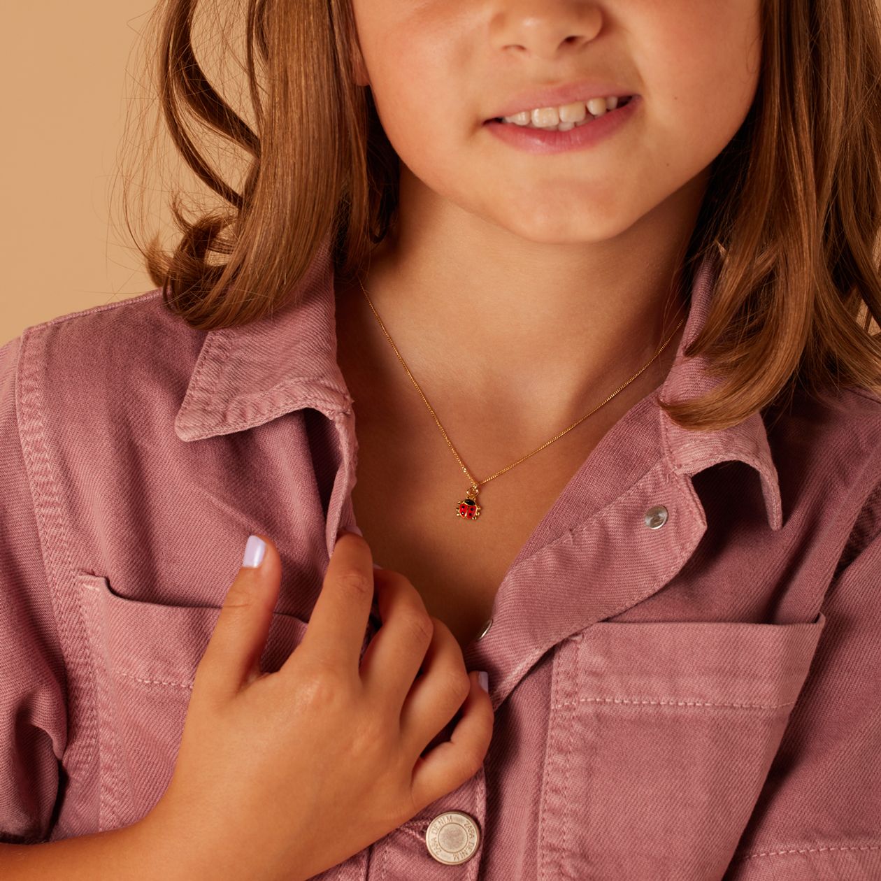 Zilveren goldplated ketting lieveheersbeestje