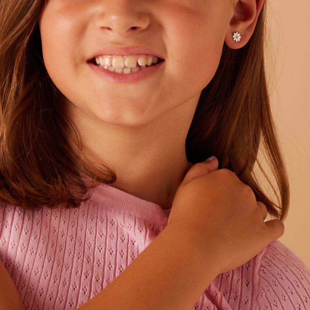 Ohrstecker für Kinder aus 925 Silber, Blume, Zirkonia