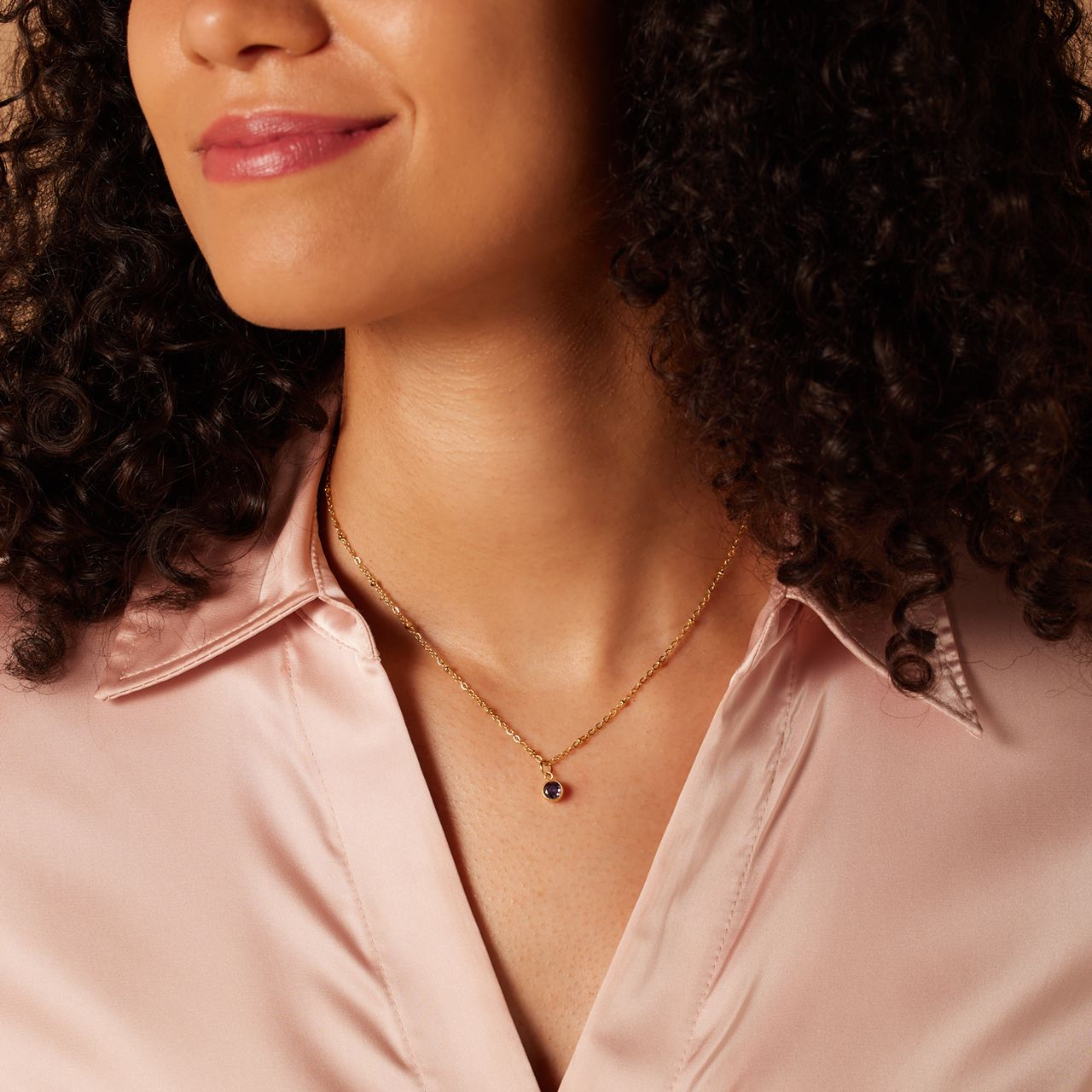 Stalen goldplated ketting met geboortesteen hanger februari