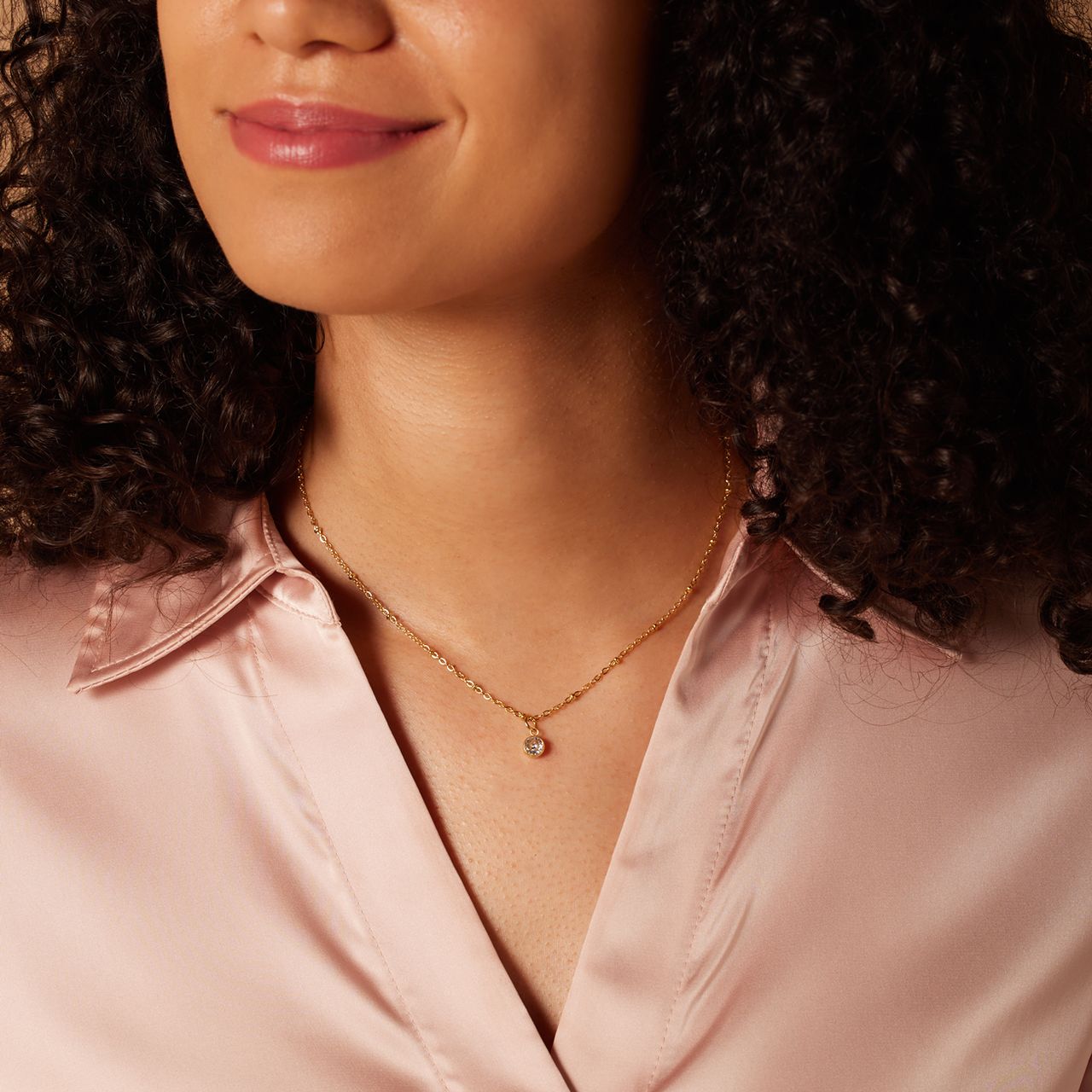 Stainless steel goldplated ketting met hanger geboortesteen April voor dames