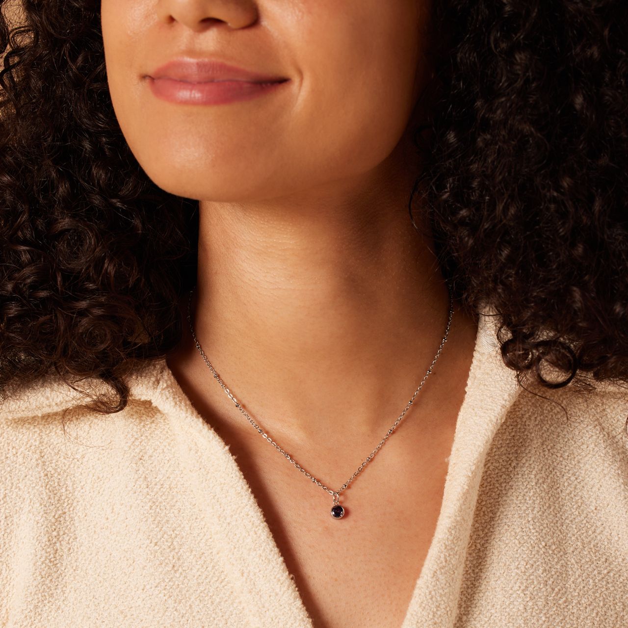 Stalen ketting met geboortesteen hanger februari