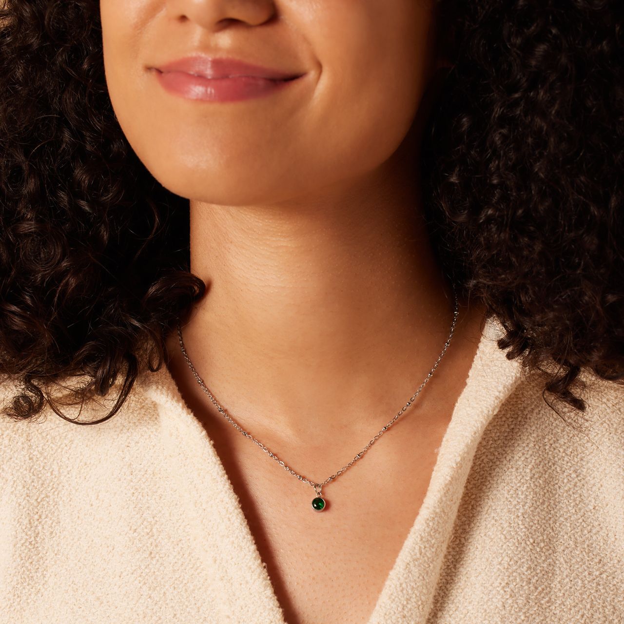 Stalen ketting met geboortesteen hanger Mei