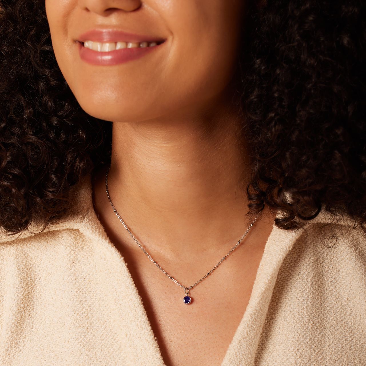 Stalen ketting met geboortesteen hanger Juni