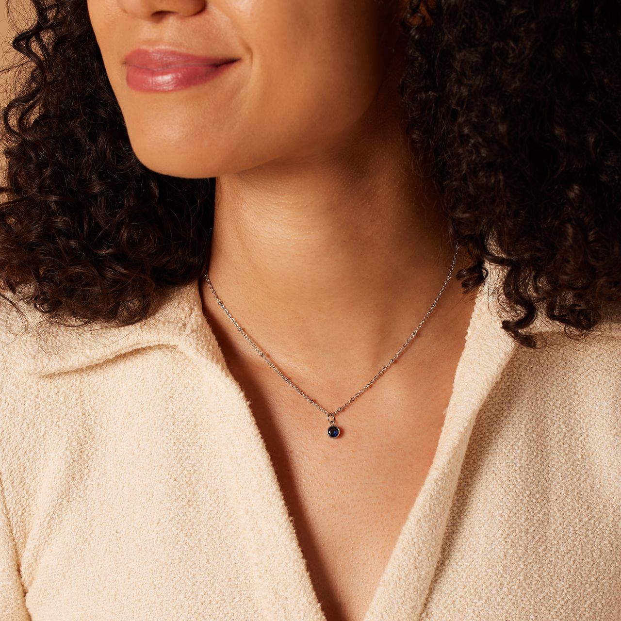 Stalen ketting met geboortesteen hanger September
