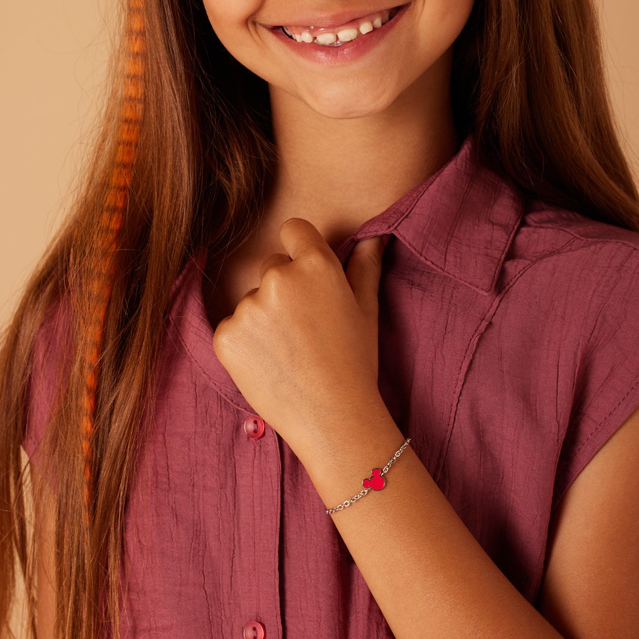 Disney – Armband aus Edelstahl, Mickey, mit rosa Emaille