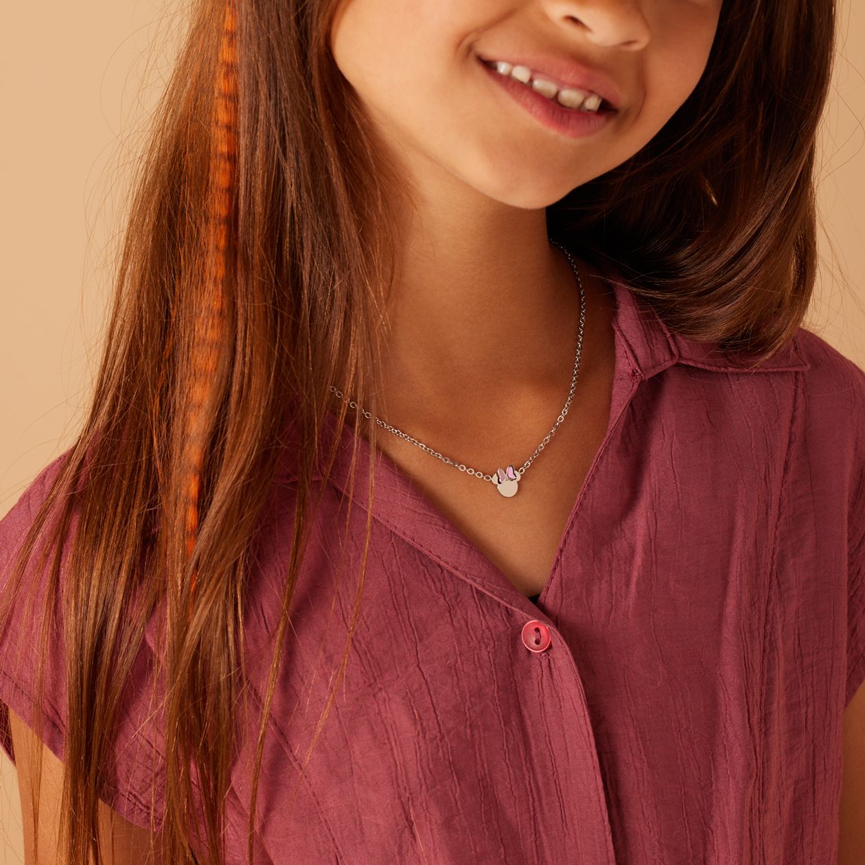 Disney - Stainless steel ketting Minnie met roze emaille
