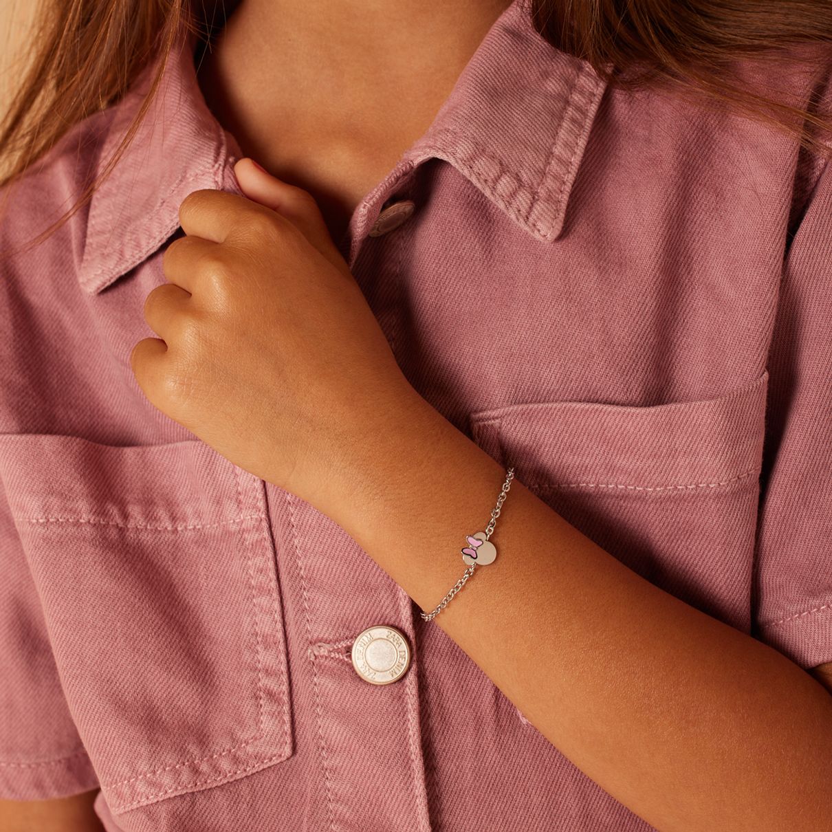 Disney – Armband aus Edelstahl, Minnie, mit rosa Emaille