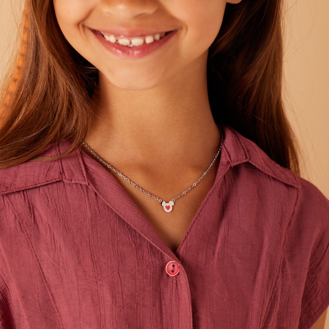 Disney stainless steel ketting Mickey hart roze emaille