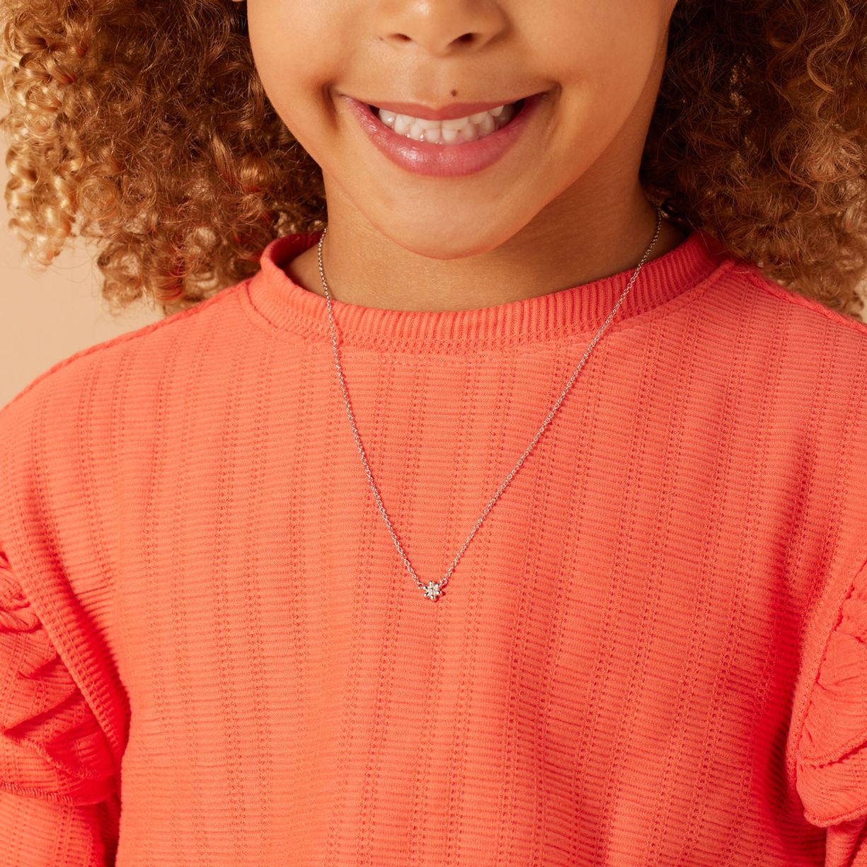 Zilveren kinderketting bloem