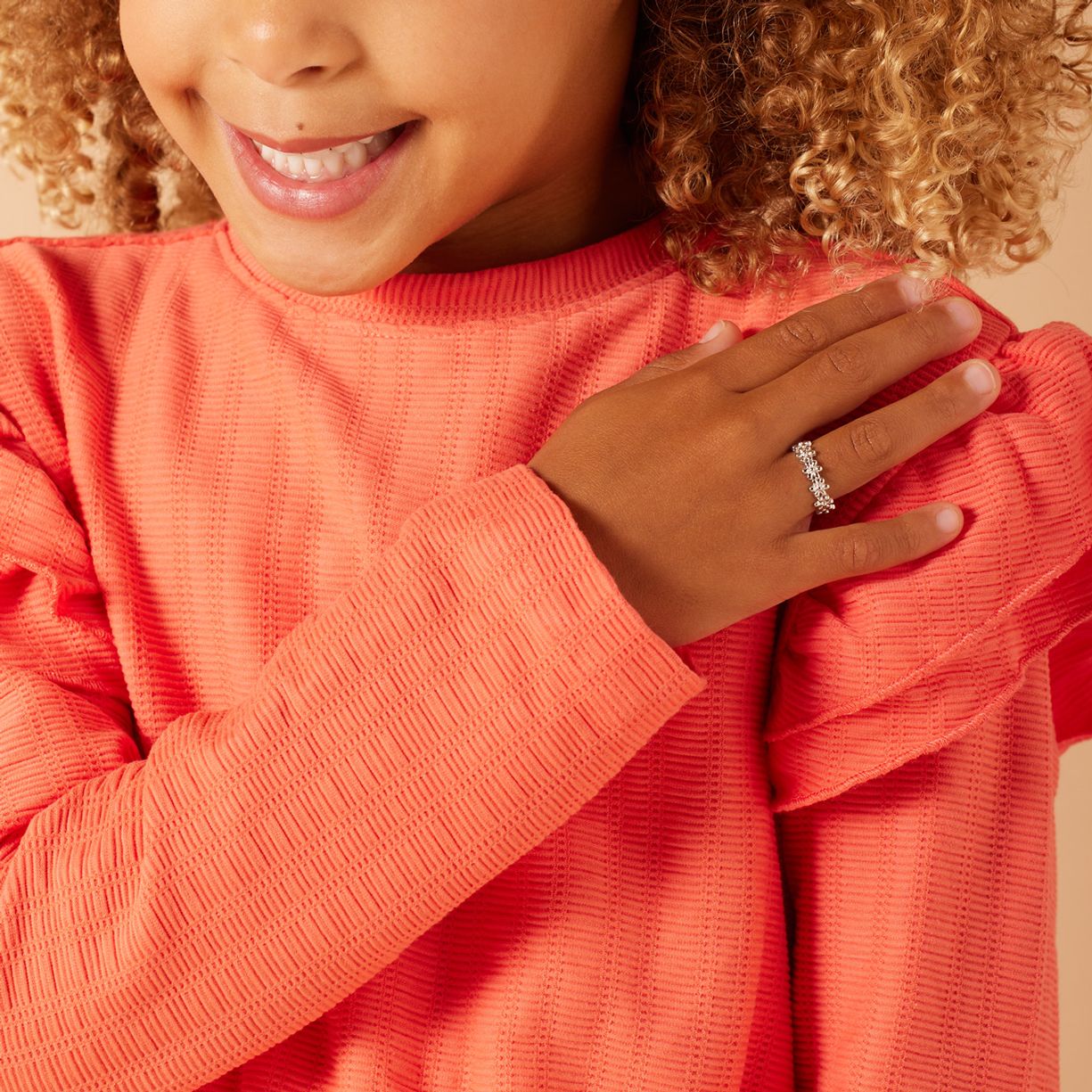 Zilveren kinderring bloemen