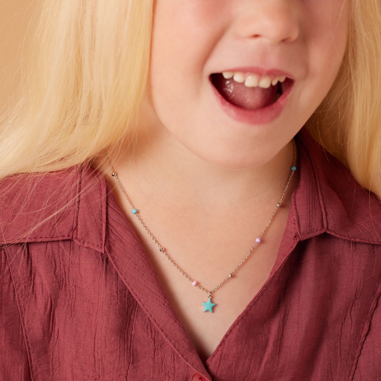 Zilveren goldplated ketting ster emaille blauw