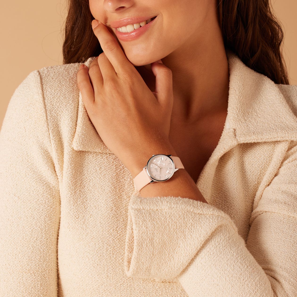 Regal Damen-Armbanduhr, Peach, Zifferblatt in Perlmuttoptik