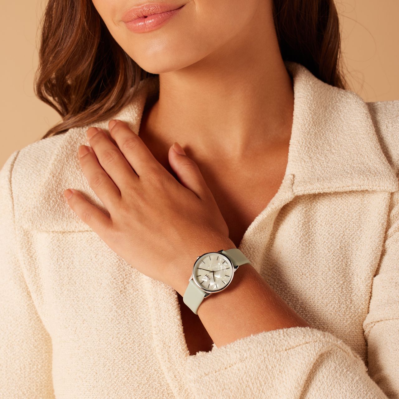 Regal dames horloge groen, parelmoer wijzerplaat