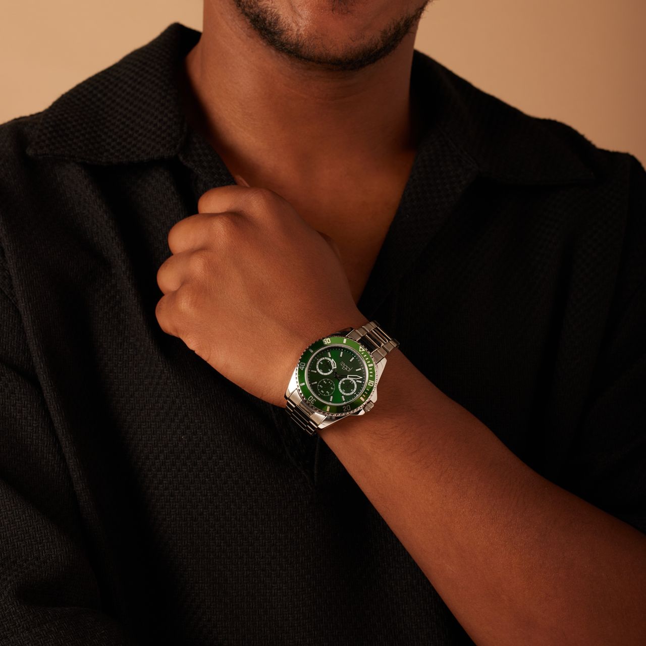 Regal heren horloge staal met groene wijzerplaat