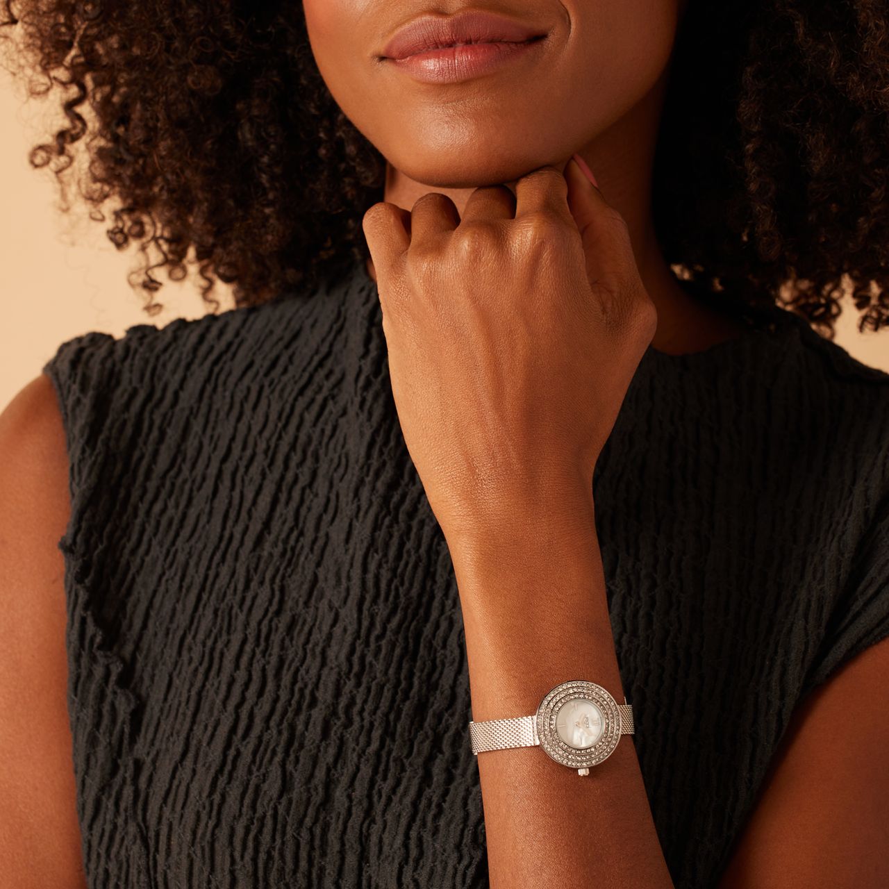 Regal dames horloge zilverkleurig, drie rijen zirkonia