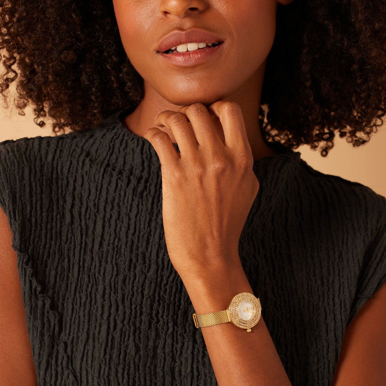 Regal dames horloge goldplated, drie rijen zirkonia
