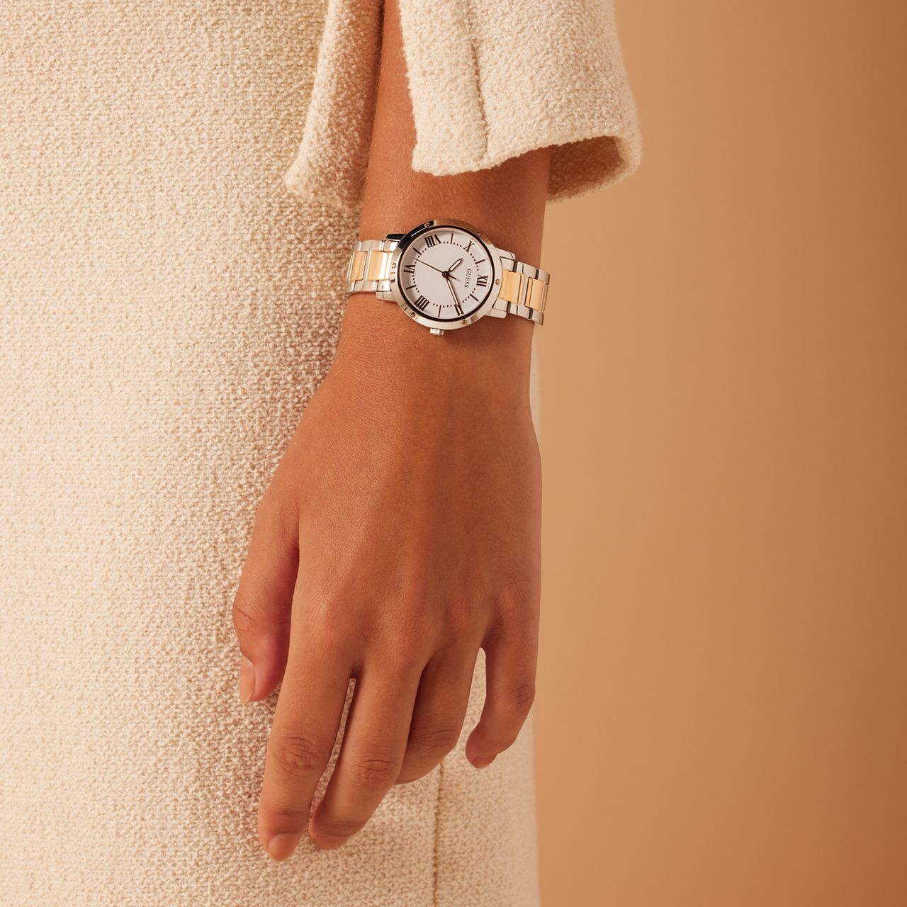 Guess Armbanduhr für Damen aus Edelstahl, zweifarbig, DAWN, GW0404L3