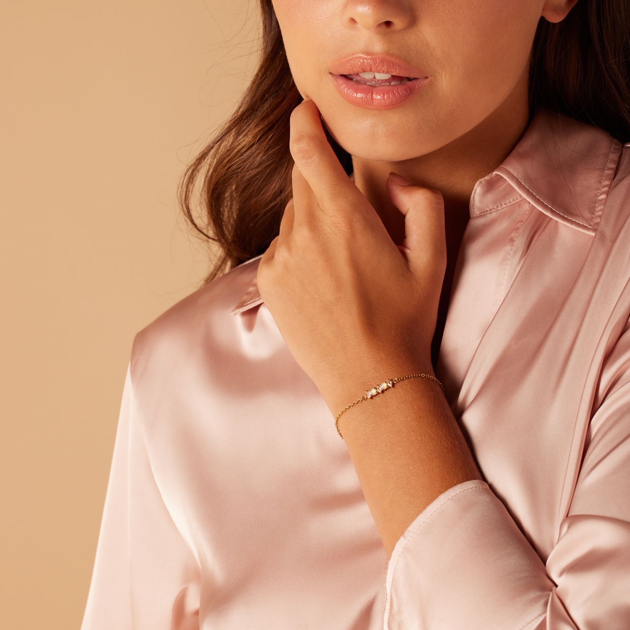 Stalen goldplated fantasiearmband met zirkonia voor dames