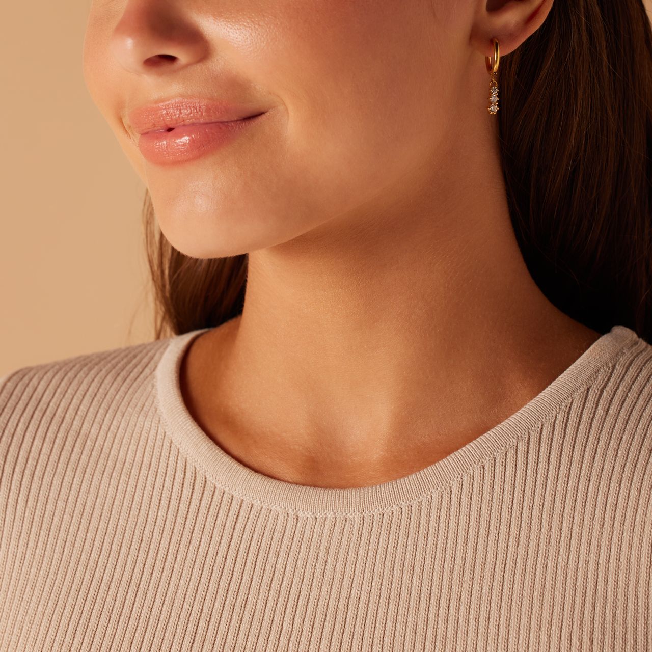 Stainless steel goldplated vintage oorbellen met wit zirkonia