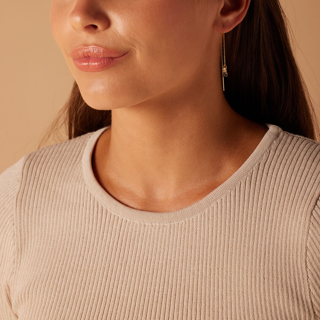 Stainless steel goldplated doortrek oorbellen met zirkonia voor dames