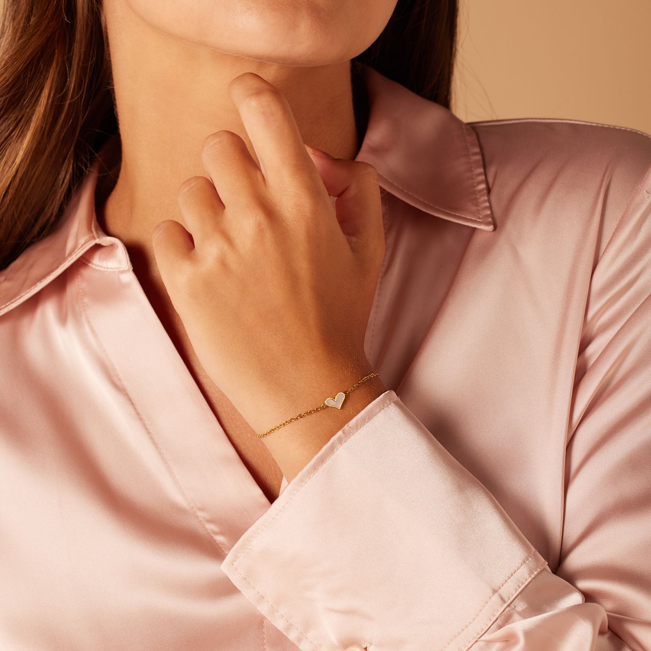 Stainless steel goldplated fantasiearmband hart voor dames