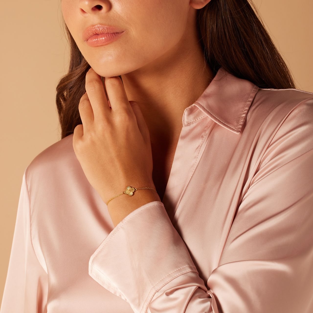 Stalen goldplated fantasiearmband met klaver voor dames