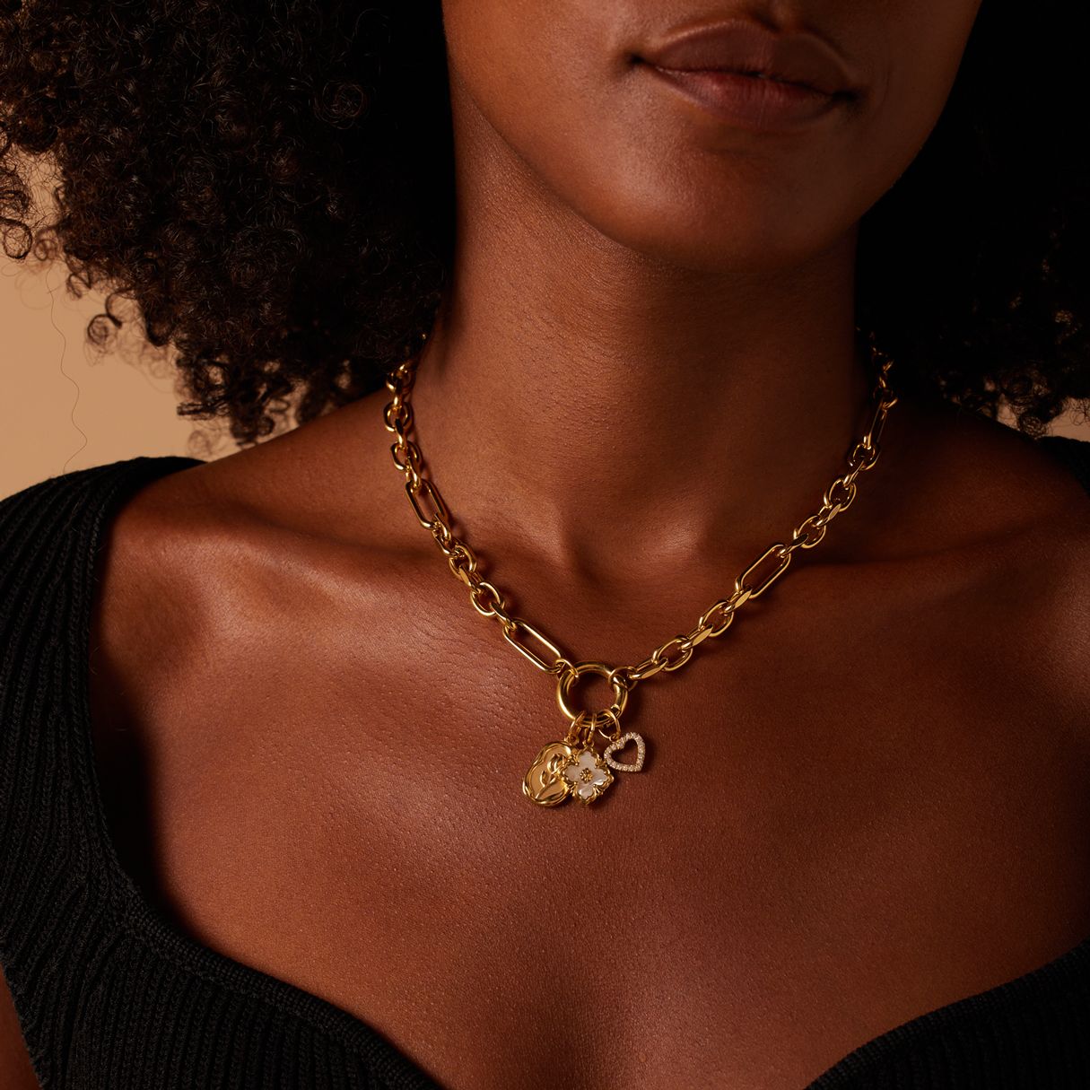 Stainless steel goldplated hanger bloem voor dames