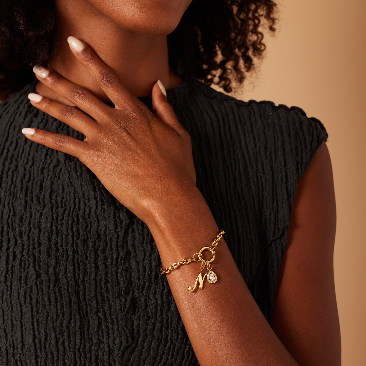Stainless steel goldplated bedel drupppel zirkonia