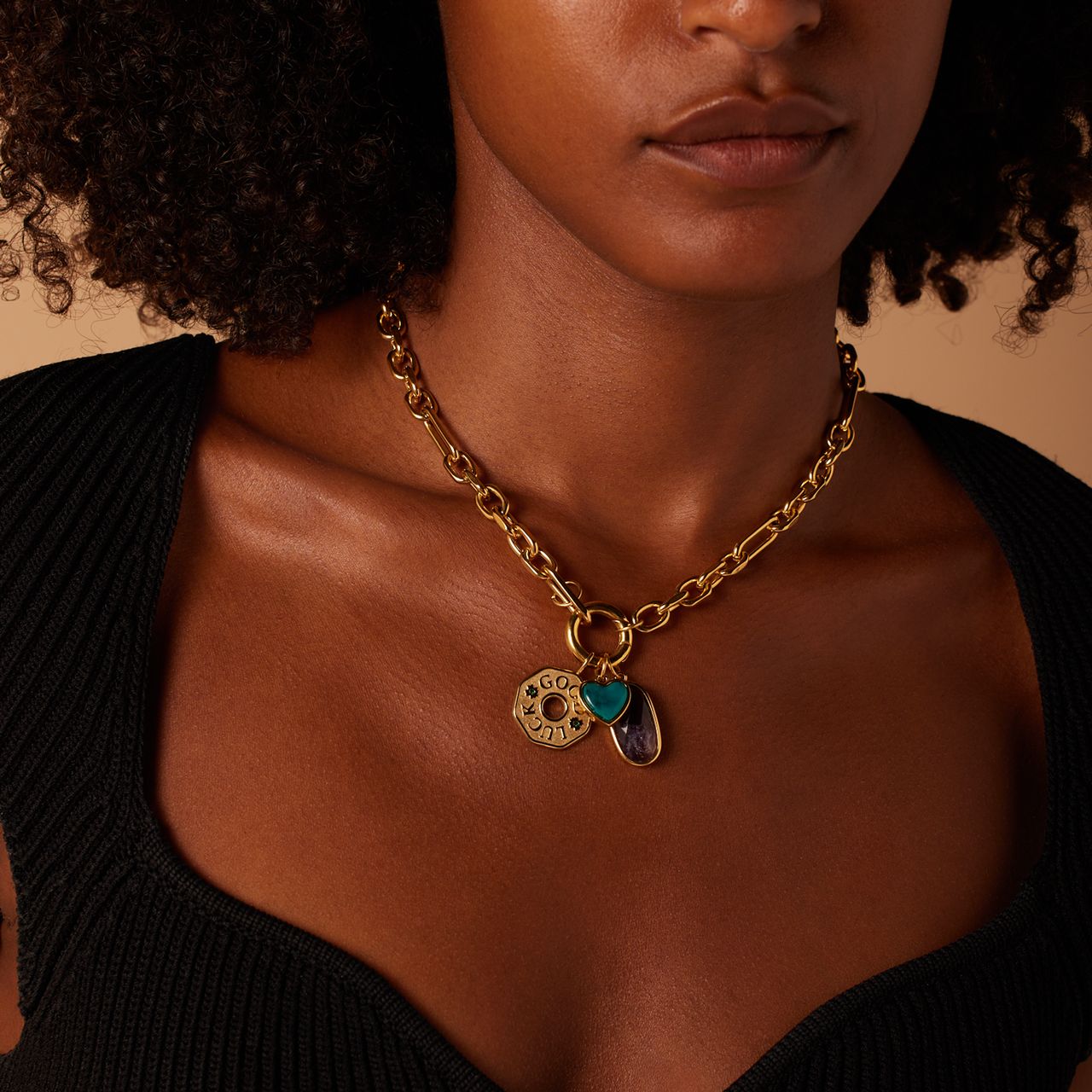 Stainless steel goldplated bedel hart groen