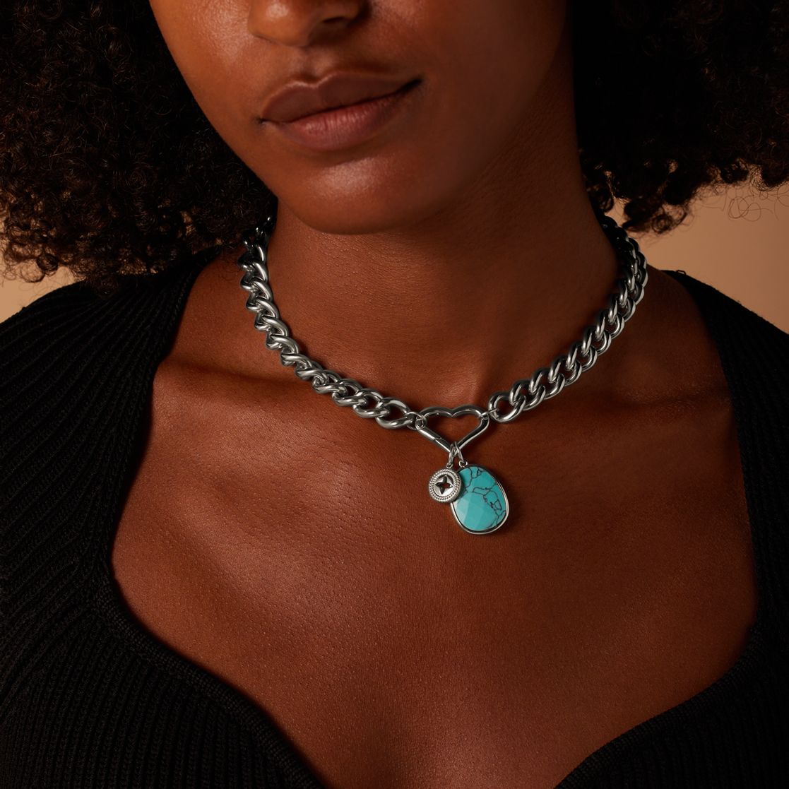 Stainless steel bedel met turquoise