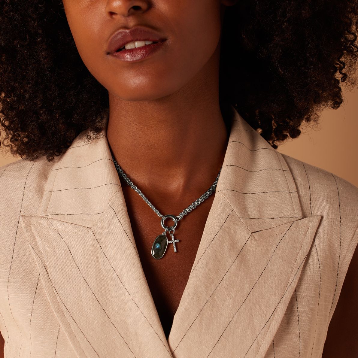 Stainless steel goldplated hanger met semi-precious voor dames