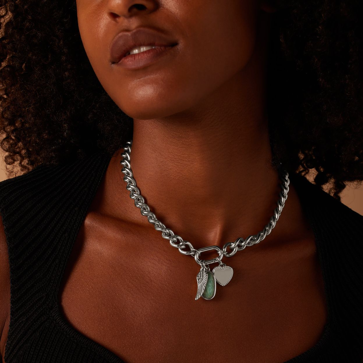 Stainless steel bedel ovaal met amazonite