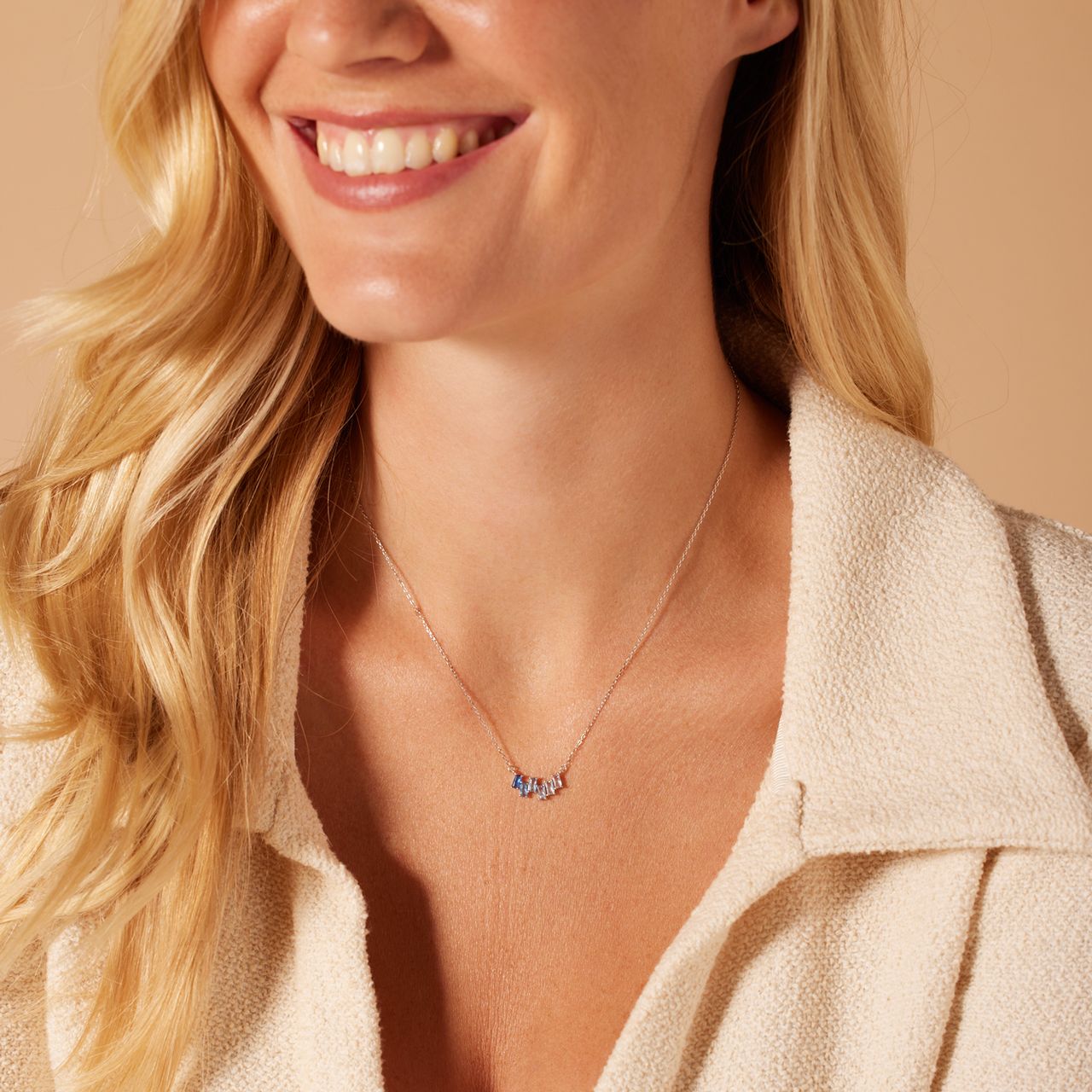 Zilveren ketting baguette blauw